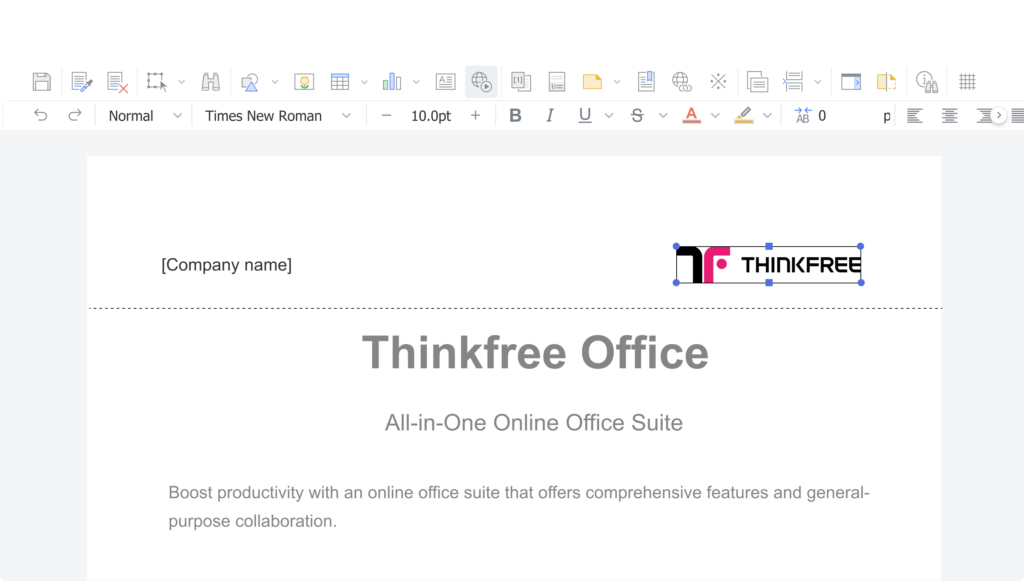 Document layout features of Thinkfree online word editor