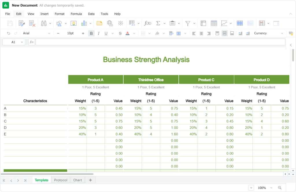 Cells and grid layout feature of Thinkfree's online spreadsheet