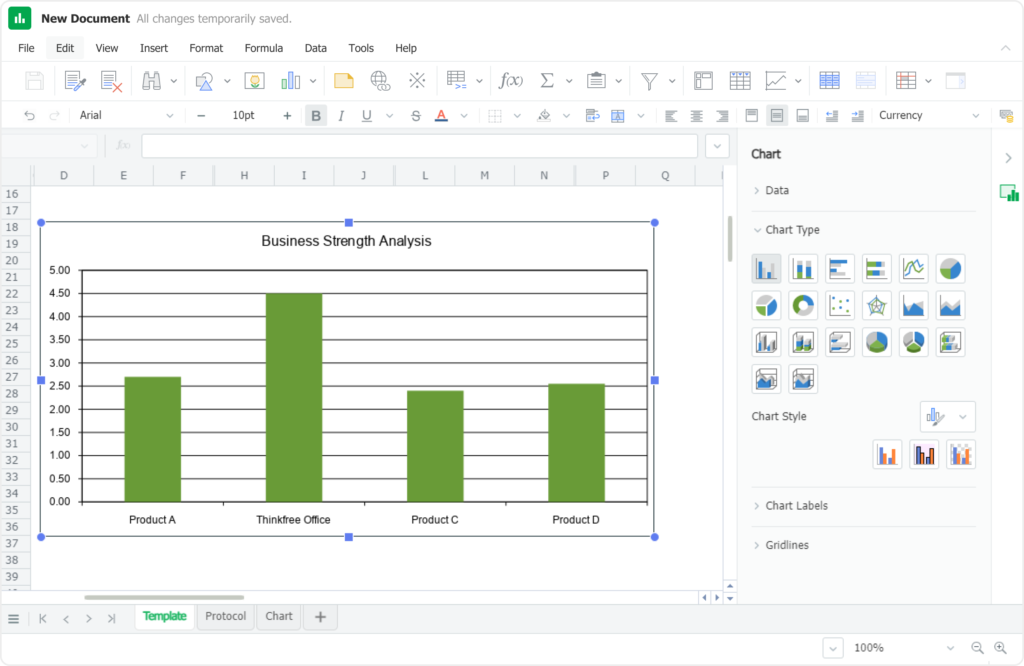 Data visualization feature of Thinkfree's online spreadsheet