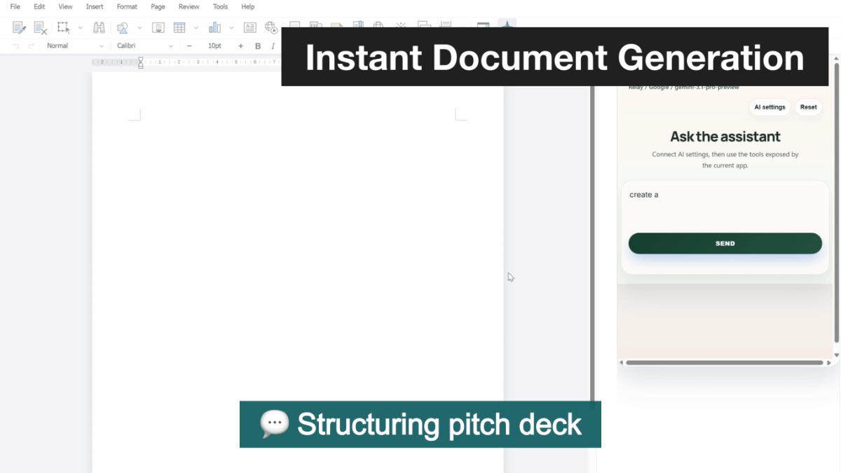Thinkfree AI Web Office displaying a software license agreement between AI Tech Inc. and Mirae Solution Inc. with the TF Agent panel open for document review and revision