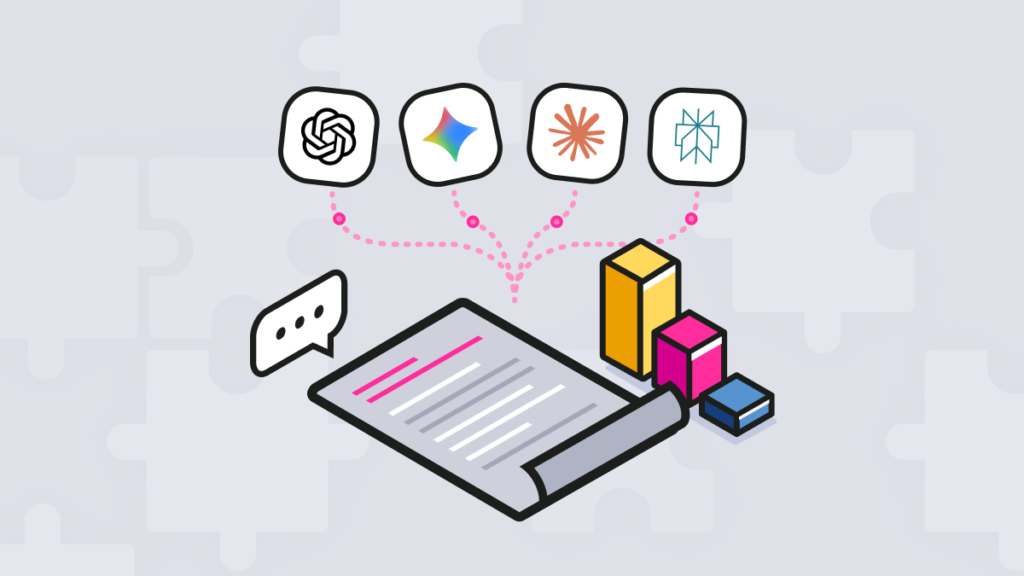 Illustration of AI tools connected to a document workflow for enterprise office automation
