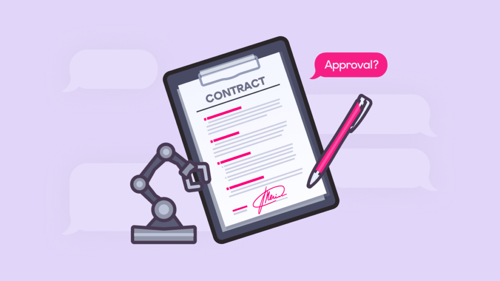 AI-generated contract undergoing human review and approval, highlighting document collaboration and governance in modern CLM platforms.