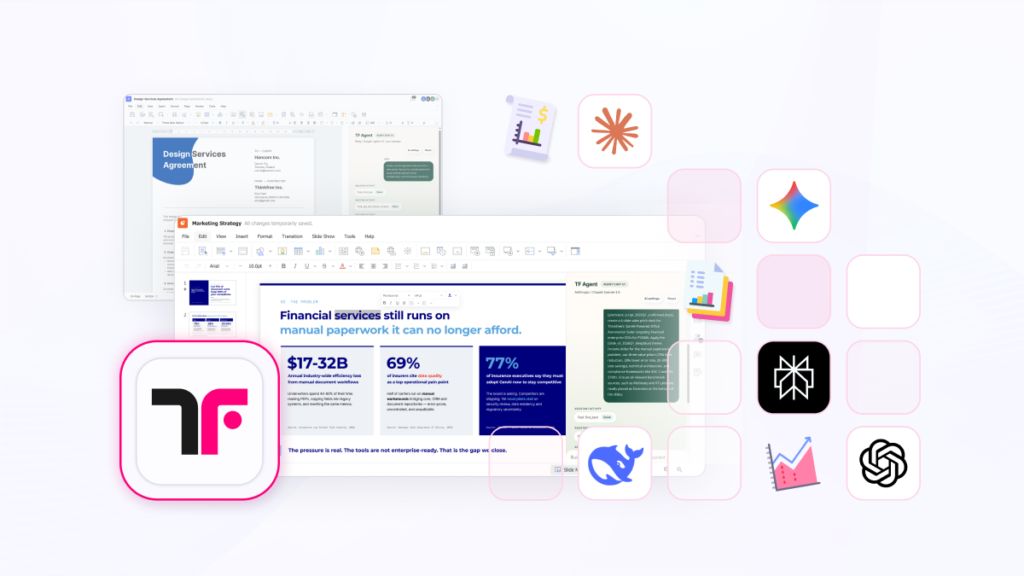 Thinkfree Office Web Office SDK connected to multiple LLMs for AI document processing and document editing workflows