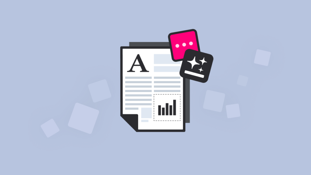Illustration of a document with text and a bar chart alongside AI editing icons, representing Genspark GenOffice and the shift toward AI-powered document editing